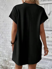 Pocketed Round Neck Short Sleeve Dress - kinko