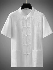 Men's Plus Size Button Up Short Sleeve Top and Pants Set - kinko