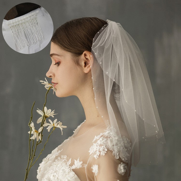 Women's Retro Short Wedding Bride Headdress - kinko