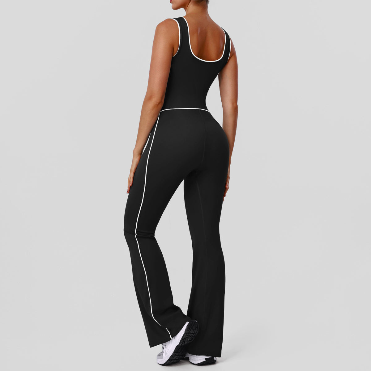 Hollow Out Cutout Contrast Color Shaping Yoga Bodysuit Peach Hip Micro Pull Jumpsuit Fitness Sportswear with Pad - kinko Global Holdings inc