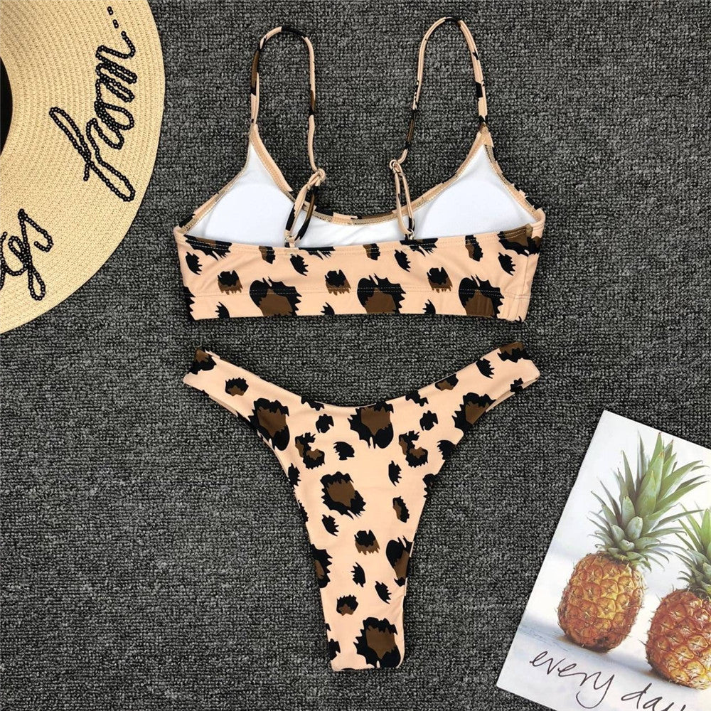 Women Seperated Swimwear Sexy Leopard Print Bikini Push up - kinko Global Holdings inc
