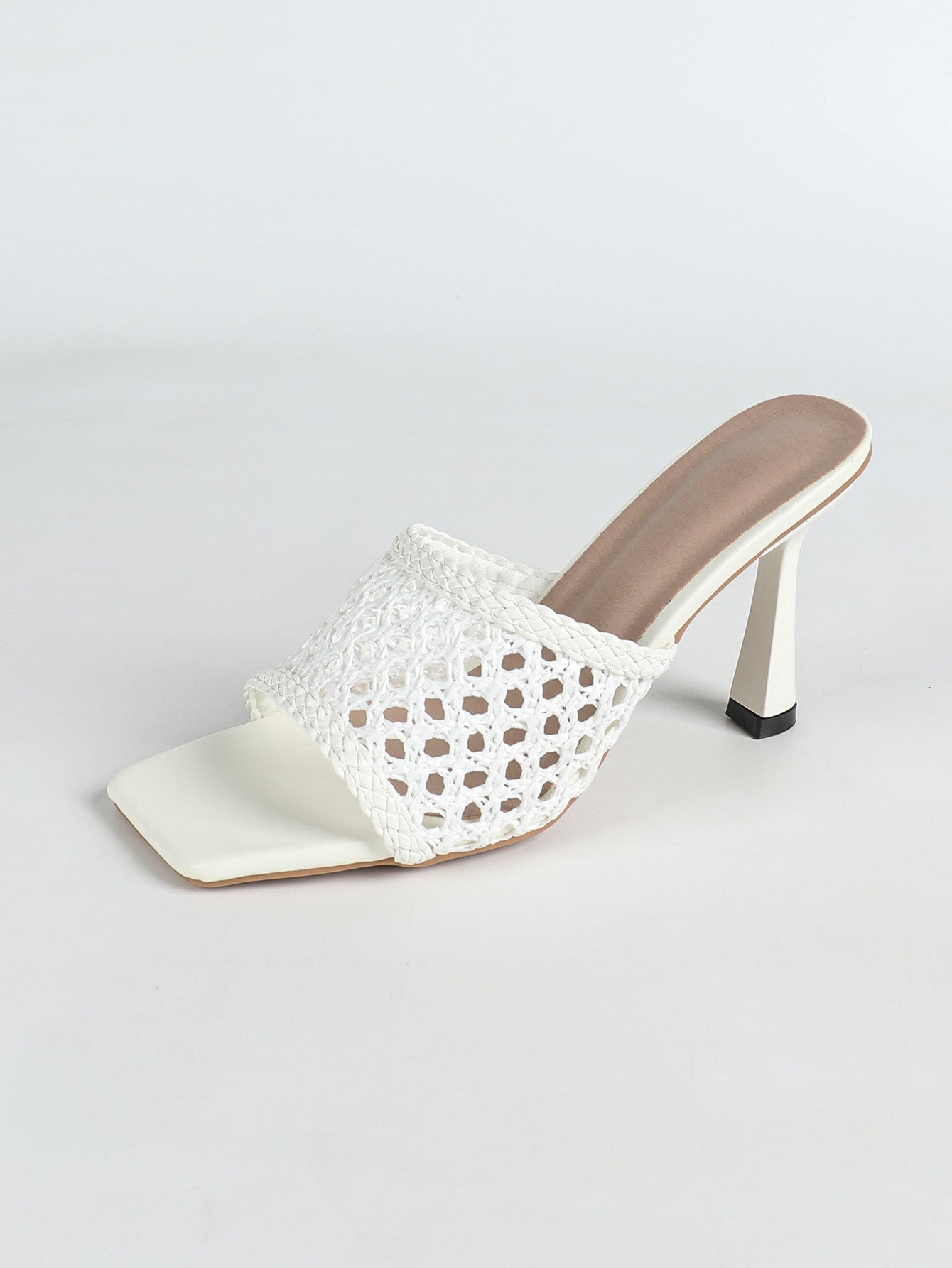 Woven Sandals Women 9cm High Heel Stiletto Heel Outer Wear Slippers Square Toe Sandals - kinko Global Holdings inc