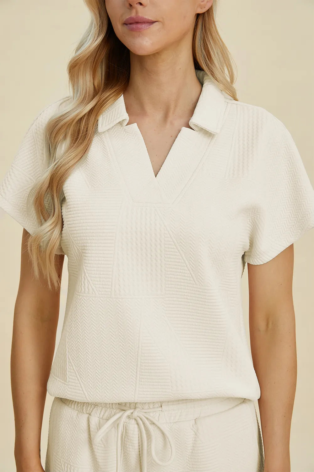 Double Take Full Size Collared Neck Short Sleeve Top and Pants Set - kinko