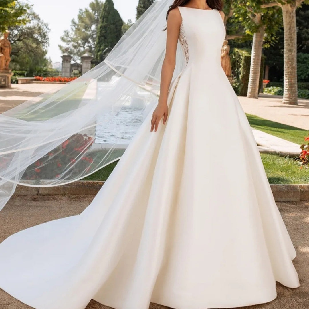 French Retro Lace Advanced Texture Satin Slim Bridal Simple Elegant Trailing Wedding Dress - kinko