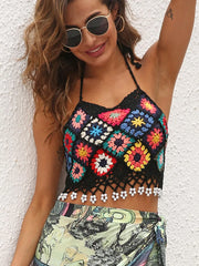 Geometric Halter Neck Swim Top - kinko