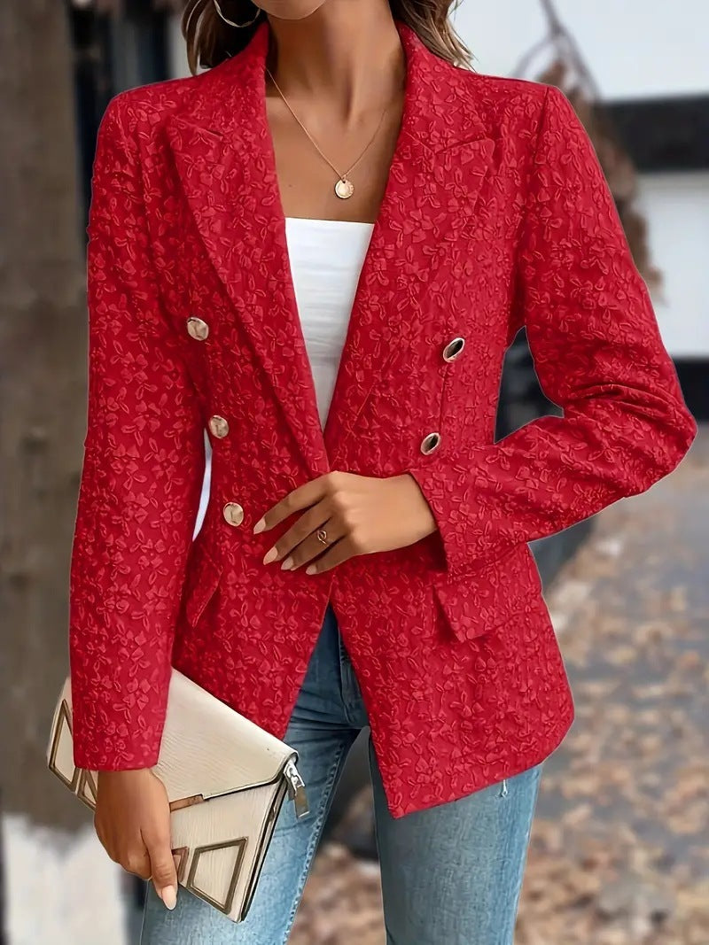 Winter Fashion Temperament Pure Color Double Breasted Blazer Women's Clothing - kinko