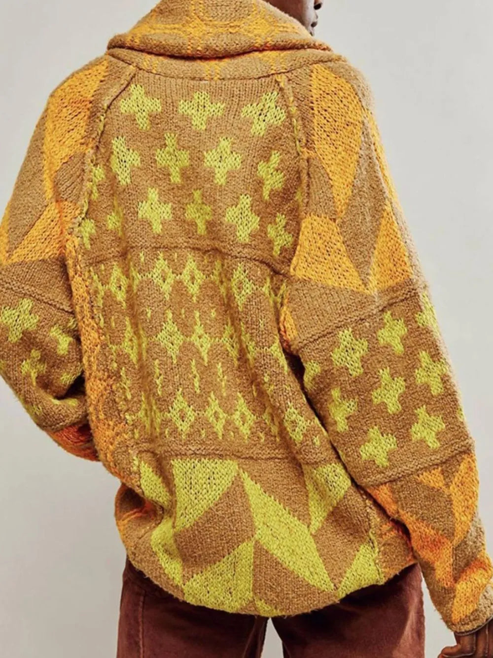 Collared Neck Long Sleeve Cardigan - kinko