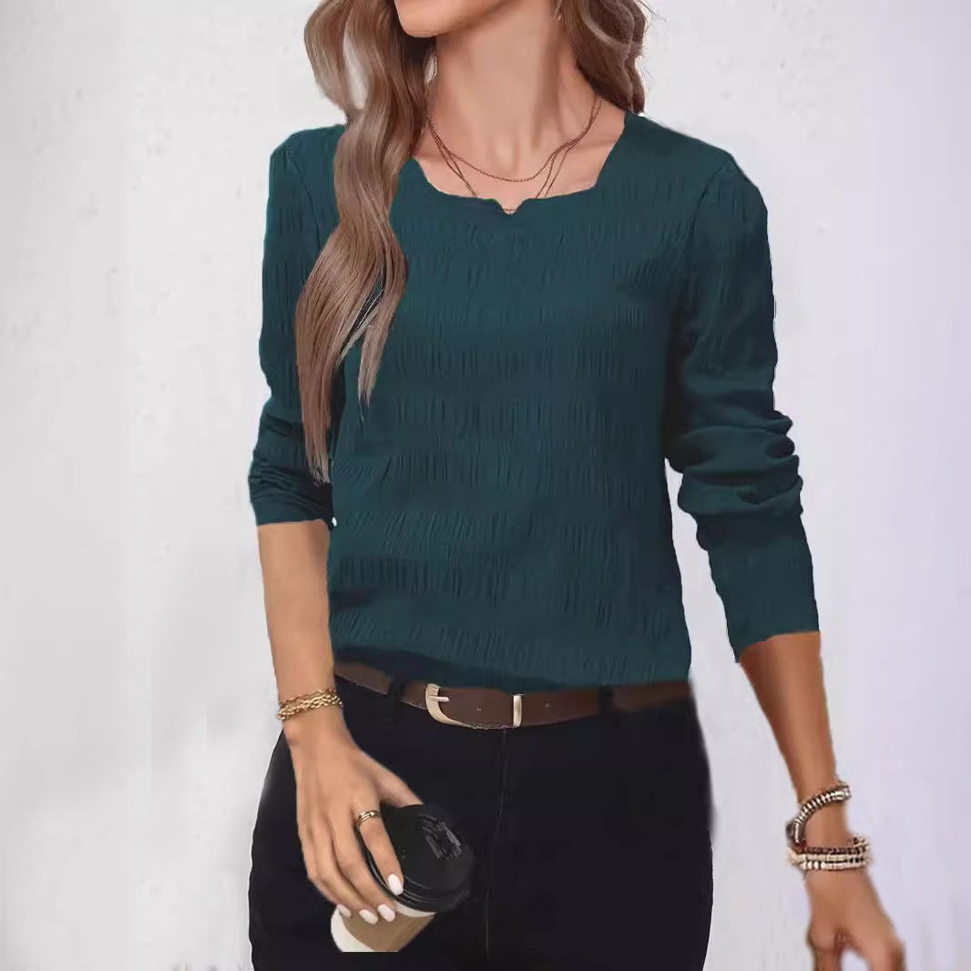 Women's Clothes Hot-selling Solid Color Pleated Long-sleeved Shirt - kinko