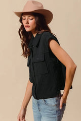 SO ME Cable Quilting Stitch Button Up Knit Vest - kinko