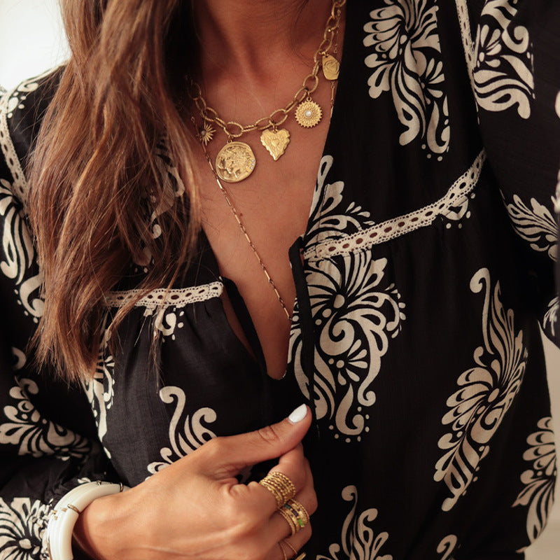 Women's Long-sleeved Printed Cotton Shirt - kinko