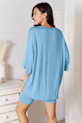 Basic Bae Bamboo Full Size Round Neck Drop Shoulder T-Shirt and Shorts Set - kinko