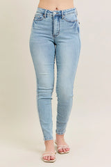 Judy Blue Full Size Mr Tummy Control Vintage Wash Skinny Jeans Plus Size - kinko