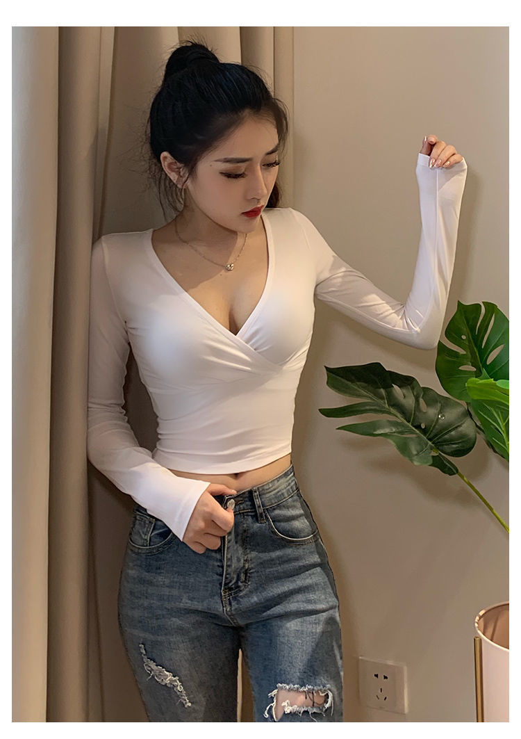 Long Sleeve Short Sexy Tight Navel Bottoming Shirt Women's Top - kinko