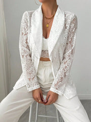 Lace Lapel Collar Long Sleeve Blazer - kinko