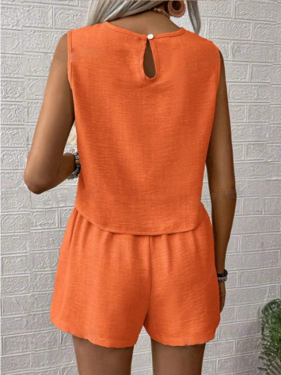 Round Neck Sleeveless Top and Shorts Set - kinko