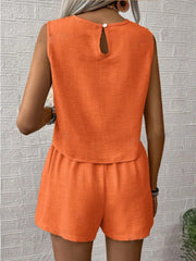 Round Neck Sleeveless Top and Shorts Set - kinko
