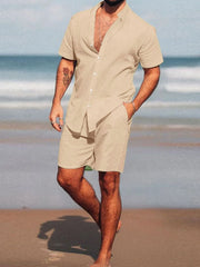 Men's Full Size Short Sleeve Shirt and Shorts Set Plus Size - kinko