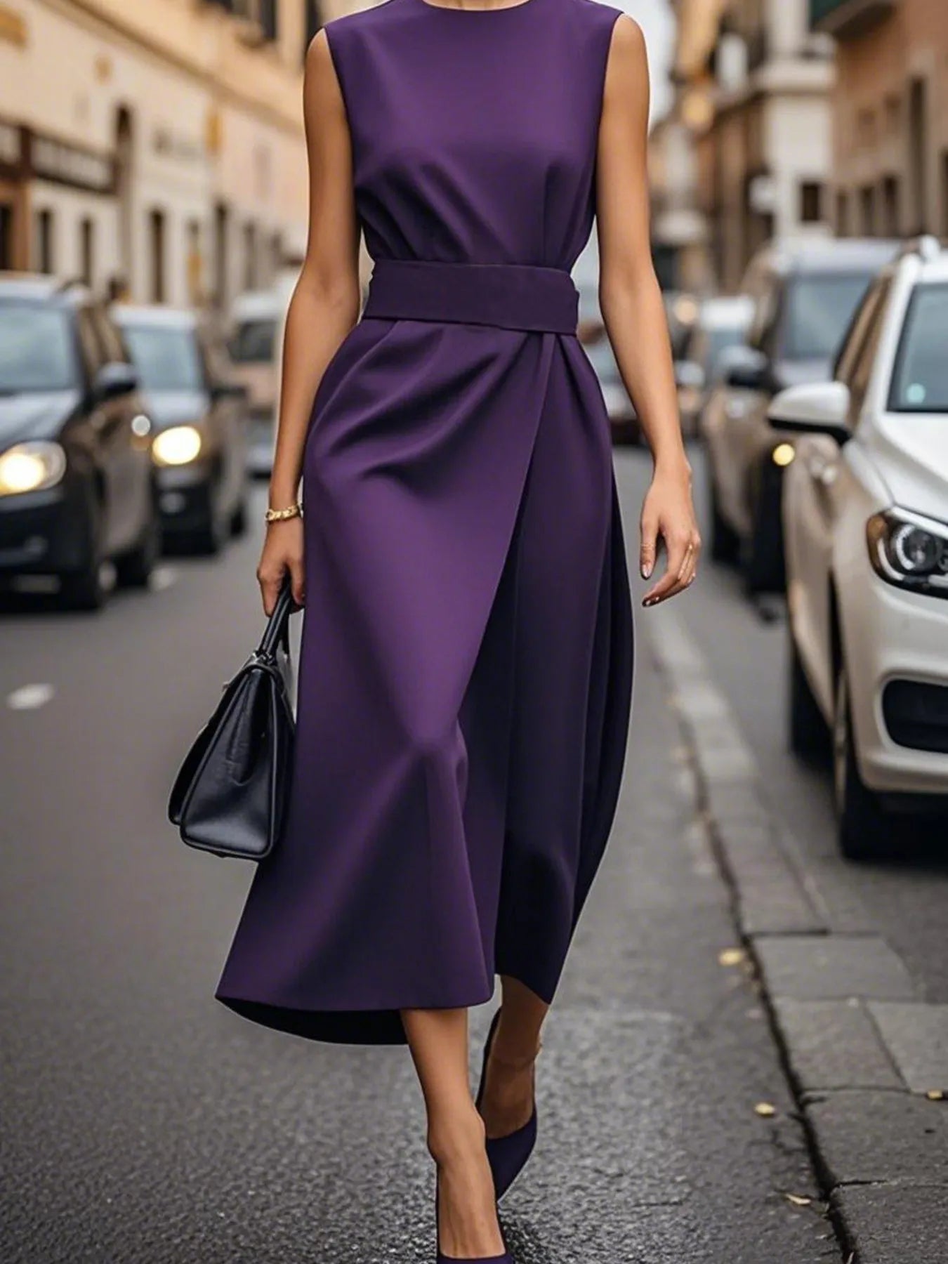 Round Neck Sleeveless Midi Sheath Dress - kinko