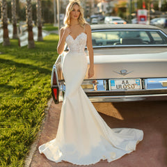 White Simple Trip Shoot Fishtail Bridal Tube Top Wedding Dress - kinko