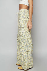 POL Floral Cargo Wide Leg Pants with Lace Drawstring - kinko