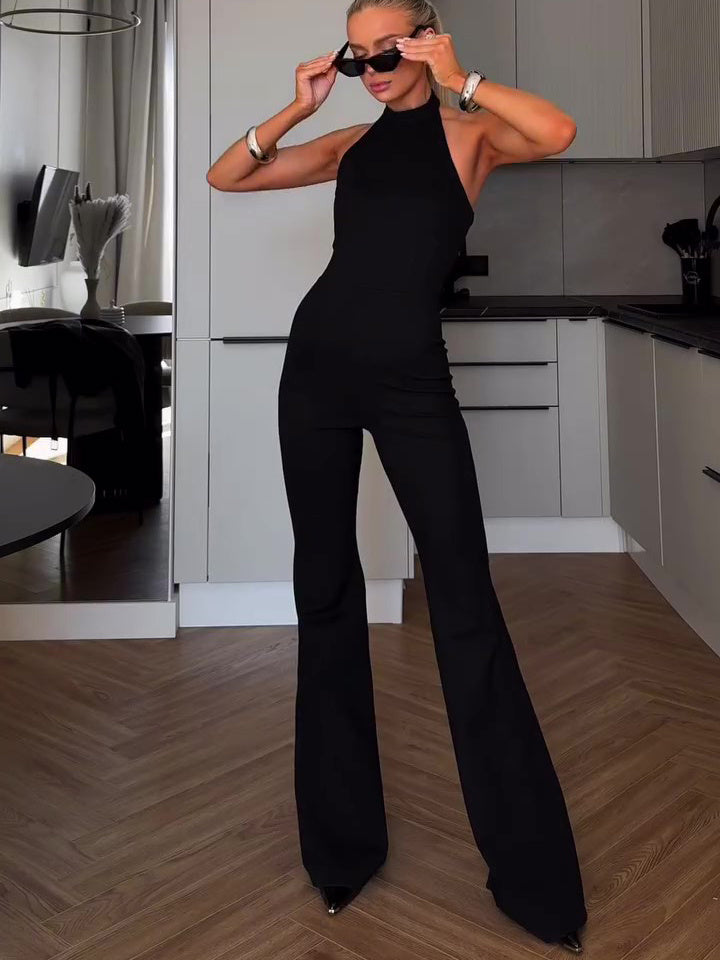 Black Halter Sleeveless Jumpsuit - kinko