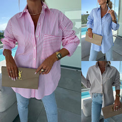 Fashion Casual Button Striped Printed Long Sleeves Shirt - kinko