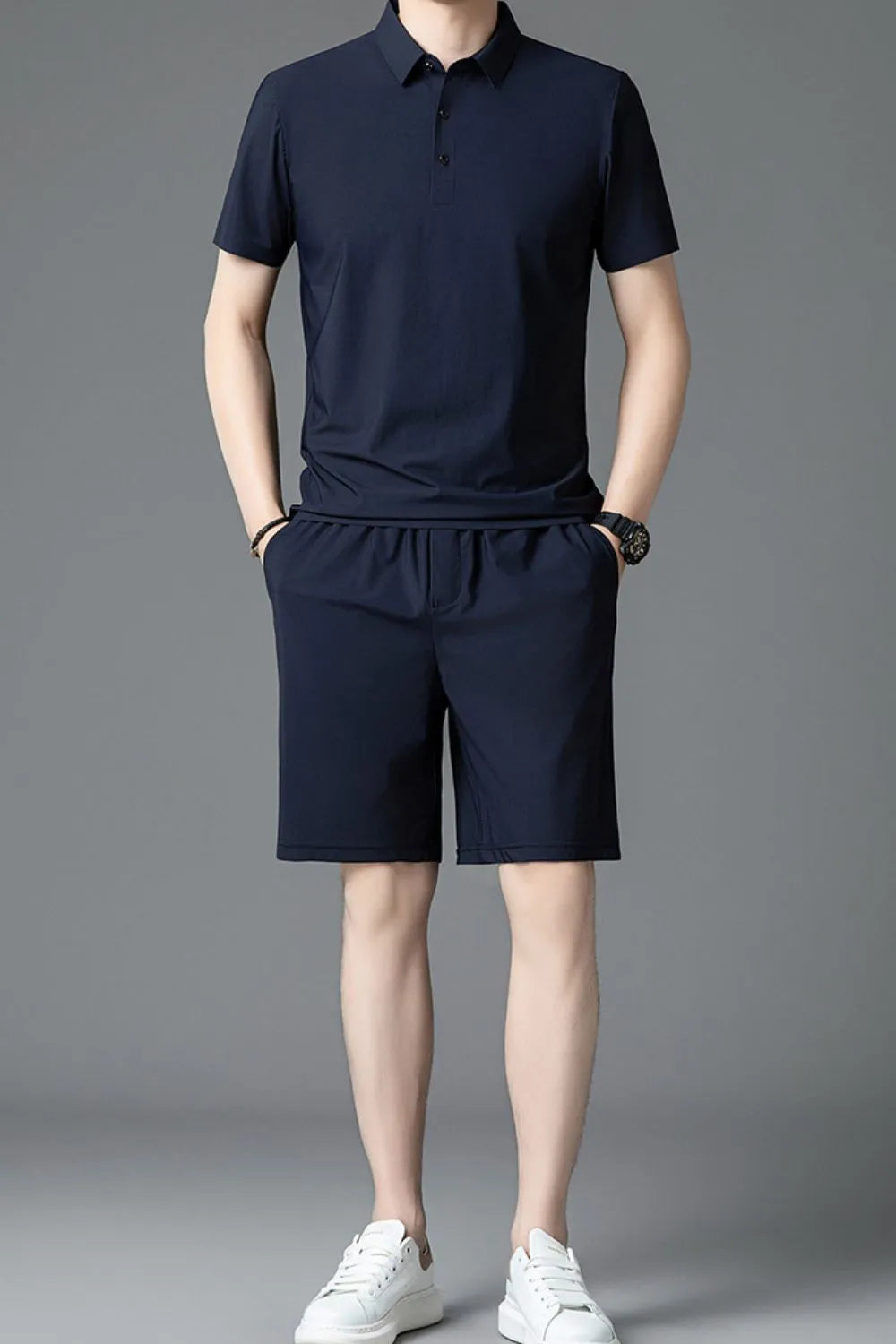 Men's Plus Size Short Sleeve Polo and Shorts Set - kinko