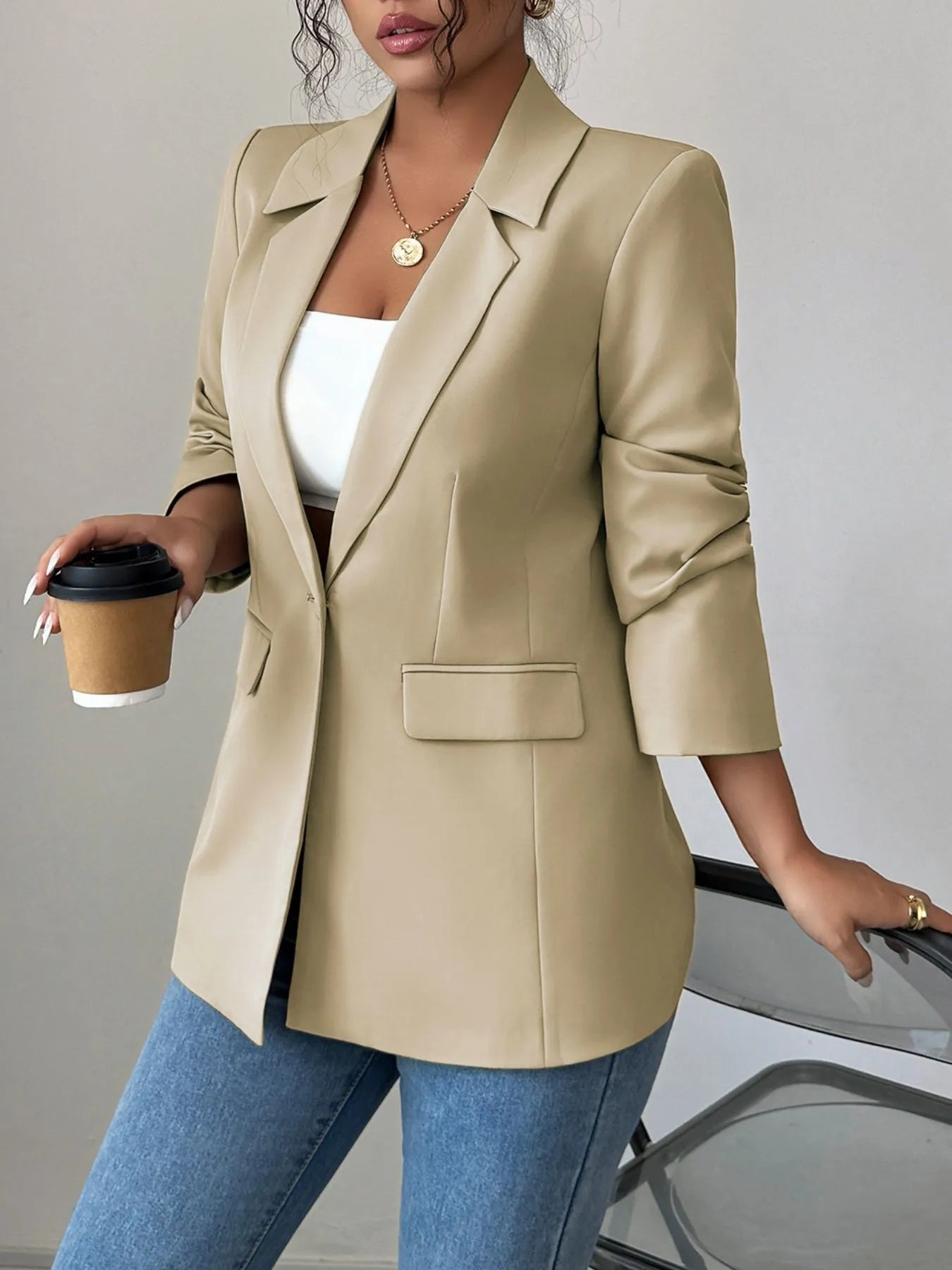 One Button Lapel Collar Blazer - kinko