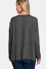 Zenana Full Size Exposed Seam Brushed Round Neck Sweater - kinko