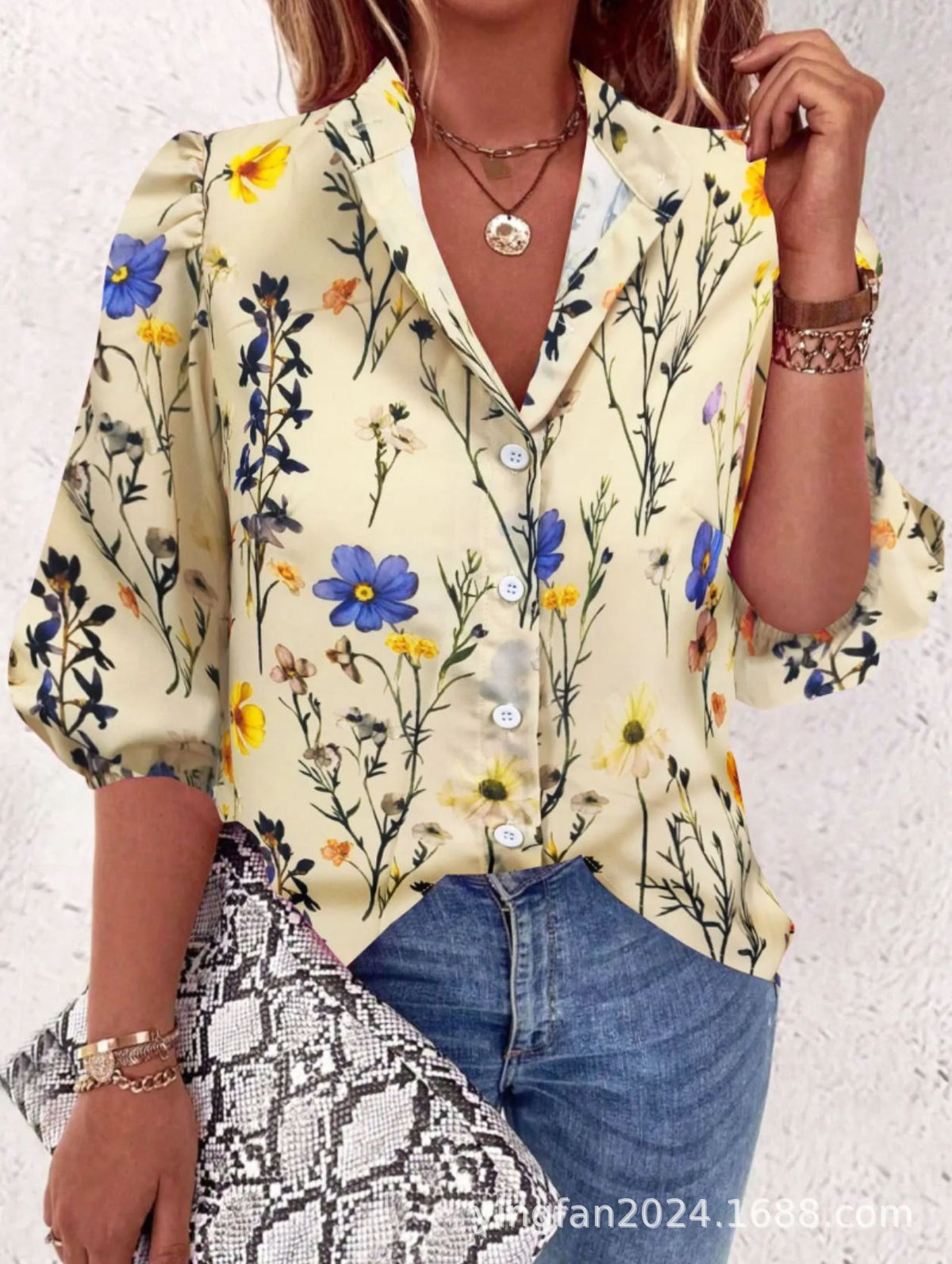 Women's Loose Print Versatile Button Up Shirt - kinko