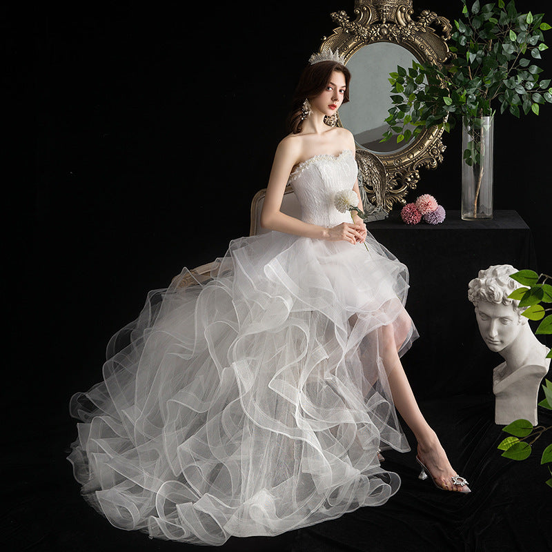 Short Front And Back Length Small Trailing Wedding Dress - kinko