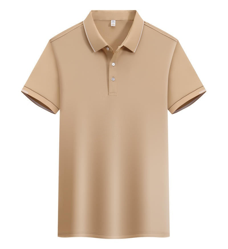 ICE Cotton Single Side Color Secondary Collar Lapel Short Sleeve Polo Shirt - kinko