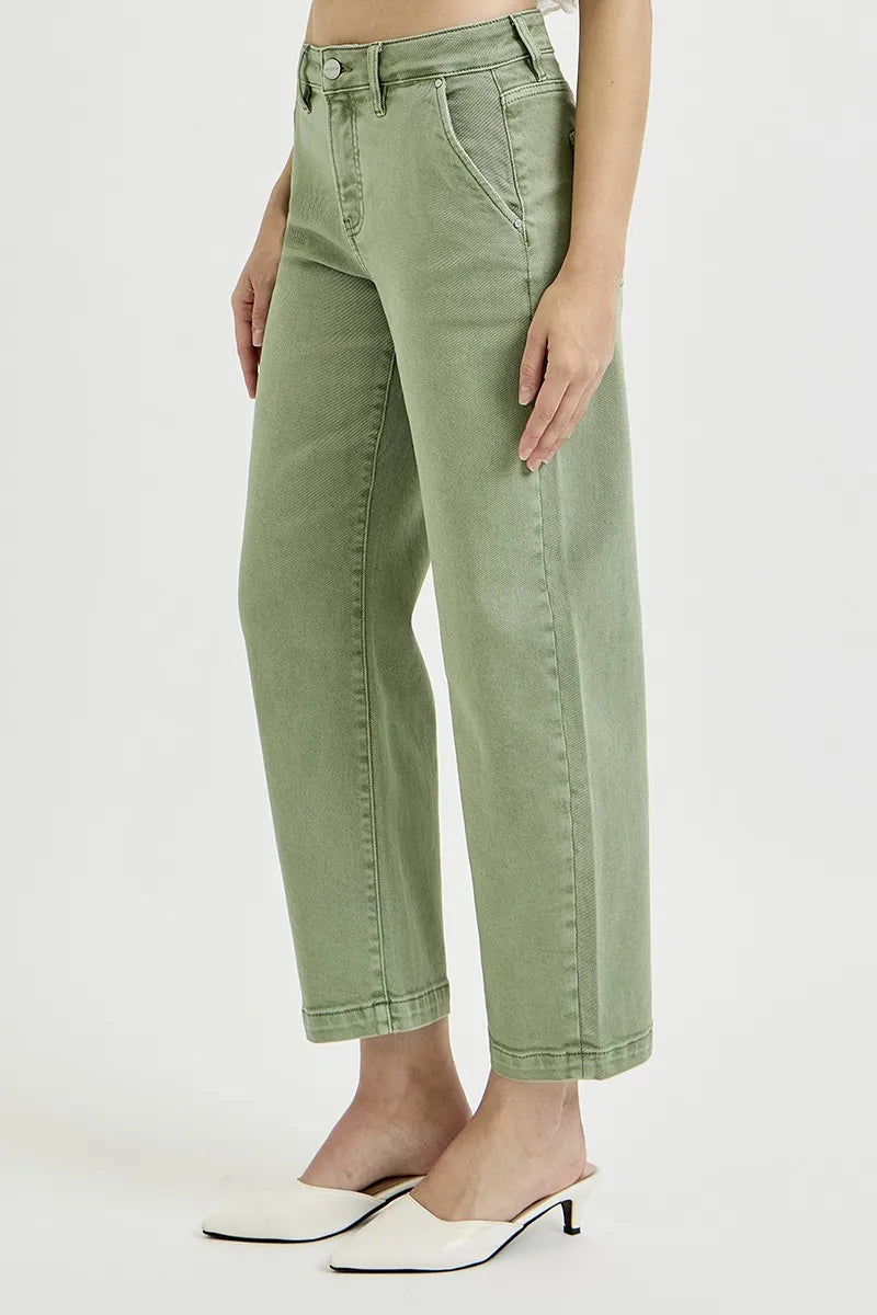 RISEN Full Size Tummy Control High Rise Crop Barrel Jeans Plus Size - kinko