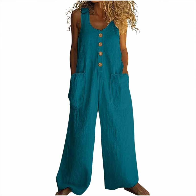 Women's Elegant Wide-Leg Jumpsuit - Button Front Formal & Casual Romper, Lightweight Wear - kinko