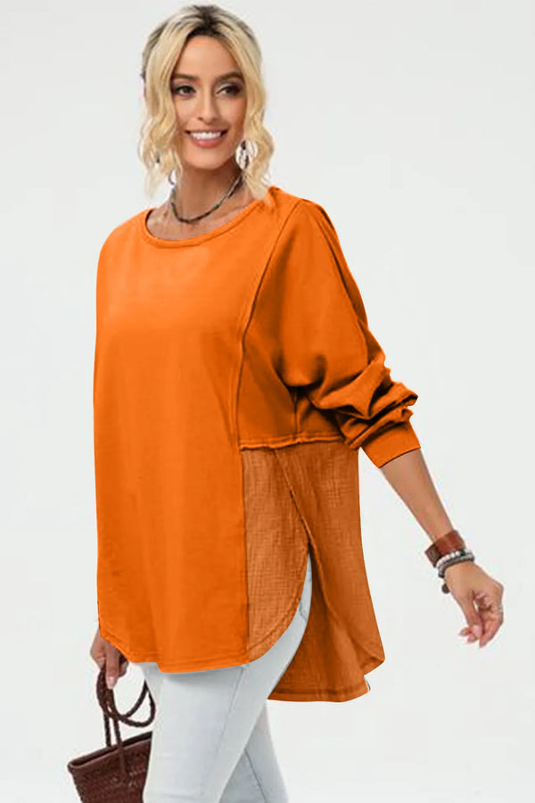 Double Take Langarm-T-Shirt in voller Größe mit hohem Bund
