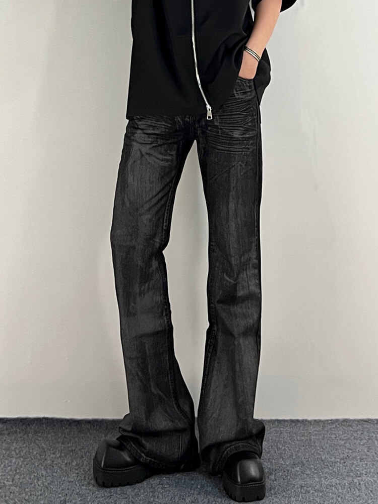 Washed Black Jeans Men's Straight Bootcut Trousers - kinko