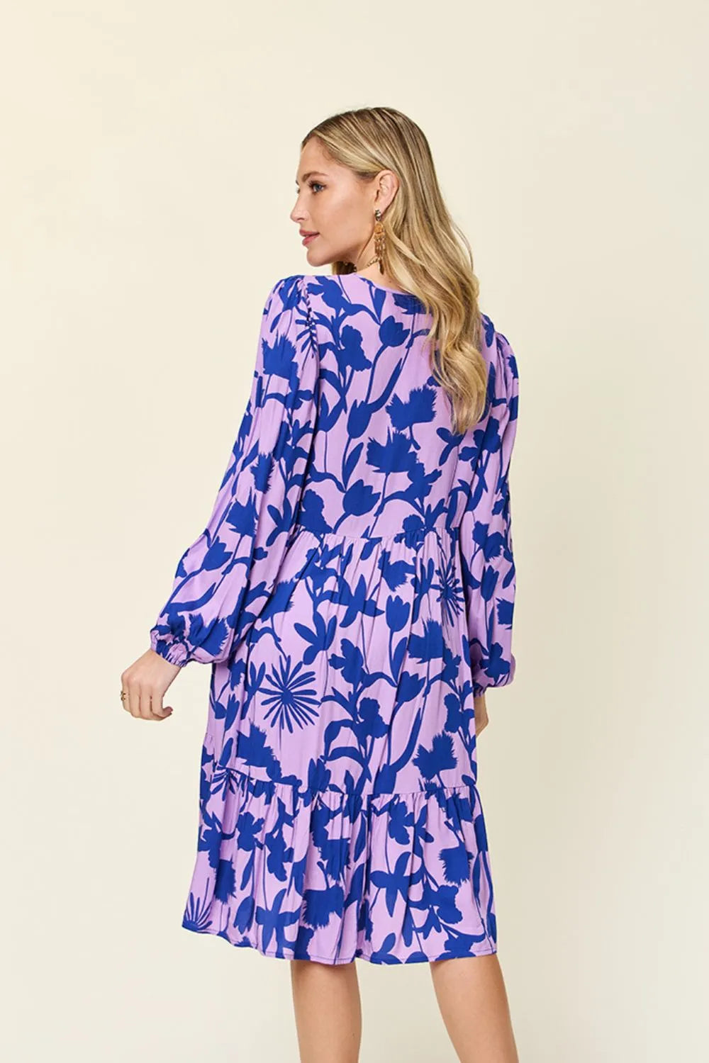 Double Take Full Size Printed Ruffle Hem Dress with Pocket - kinko