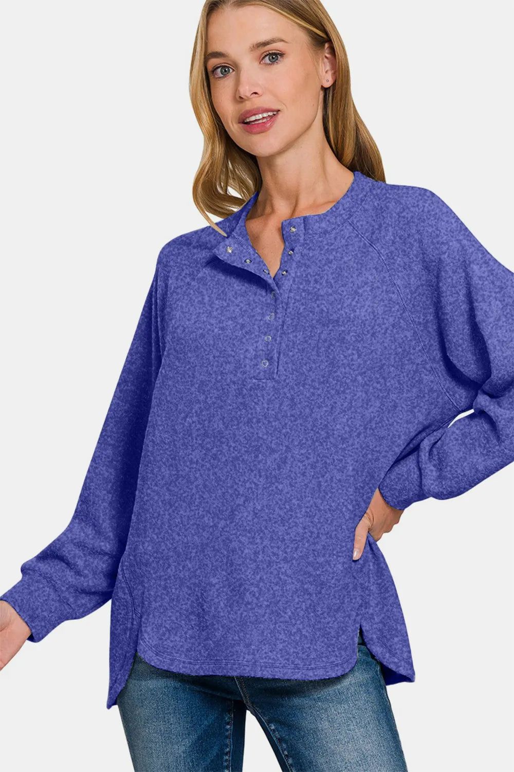 Zenana Full Size Brushed Melange Hacci High-Low Sweater - kinko