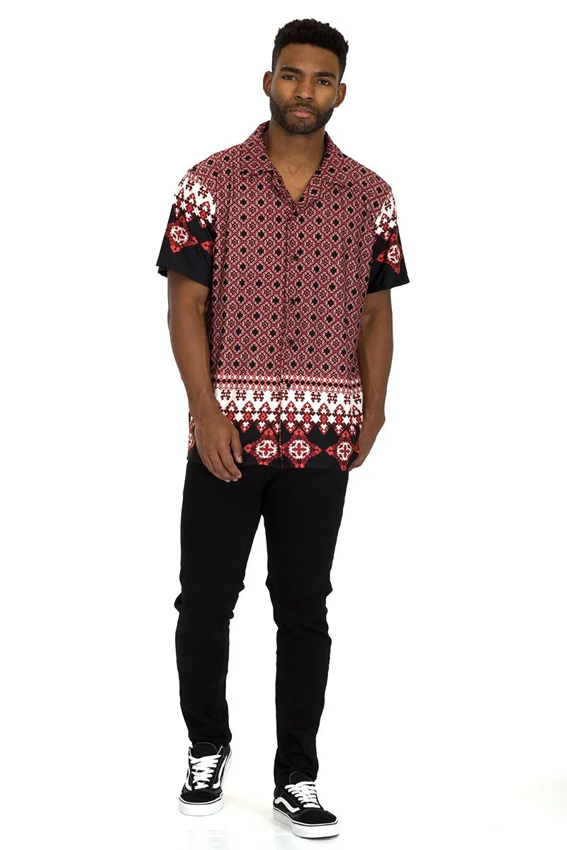 WEIV Men's Geometric Printed Button Down Shirt - kinko