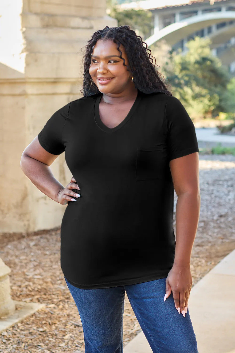 Basic Bae Bamboo Full Size V-Neck Short Sleeve T-Shirt - kinko