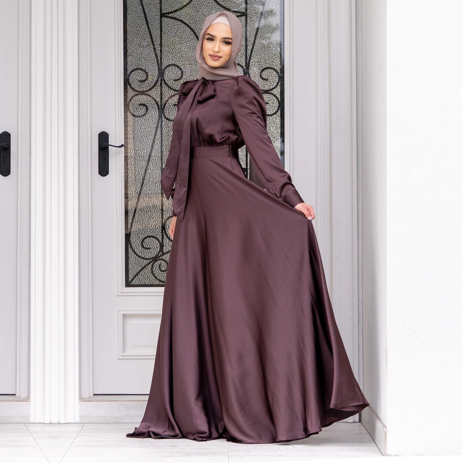 Fashion Large Hem Satin Dress - kinko