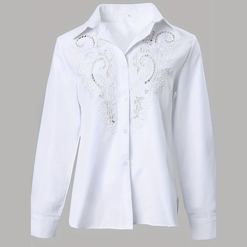 Women's Contrast Lace Long Sleeve Tops Button Down Shirts Dressy Casual Blouses Fall Fashion Clothes - kinko