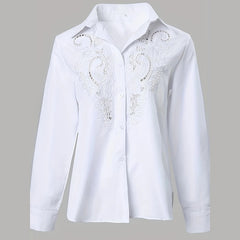 Women's Contrast Lace Long Sleeve Tops Button Down Shirts Dressy Casual Blouses Fall Fashion Clothes - kinko