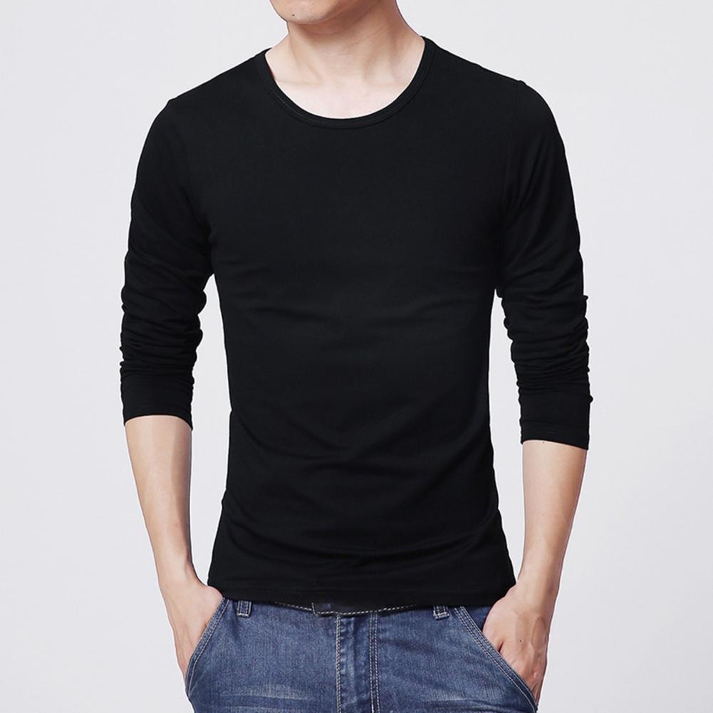 2021 Men's T shirt Top Solid Color Round Neck Casual Long Sleeve Slim All Match Base Shirt for Work