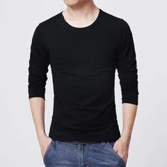 2021 Men's T shirt Top Solid Color Round Neck Casual Long Sleeve Slim All Match Base Shirt for Work