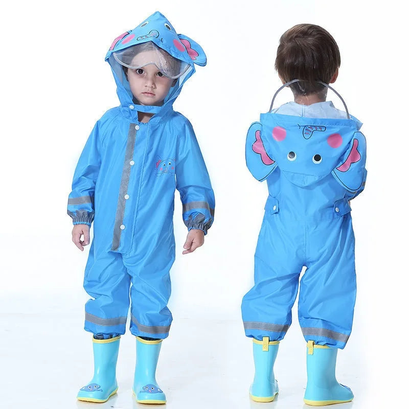 Baby Boy Girl Hooded Raincoat Jumpsuit Child Cartoon One-Piece Rain Gear Suit Kid Waterproof Rain Clothing 2-8Y