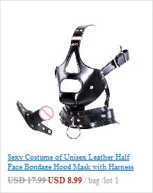 Exotic Accessories of Gay Men Leather Tank harness Bdsm Open Mouth Bondage Hood Mask with Braid Tail for Fetish Cosplay Sex Toys