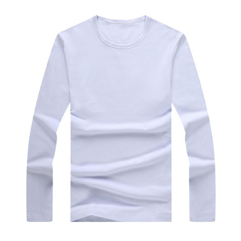 2021 Men's T shirt Top Solid Color Round Neck Casual Long Sleeve Slim All Match Base Shirt for Work
