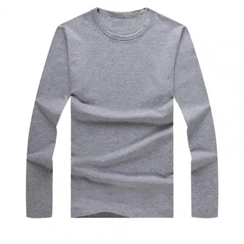 2021 Men's T shirt Top Solid Color Round Neck Casual Long Sleeve Slim All Match Base Shirt for Work