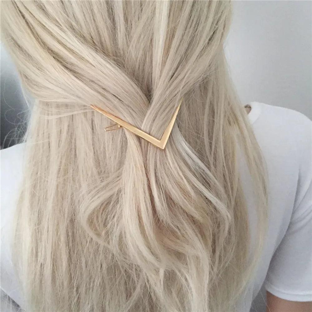 New  Barrettes Hair Styling Accessories for Women  Gold Color Letter "V" Shape Women Hair Clip
